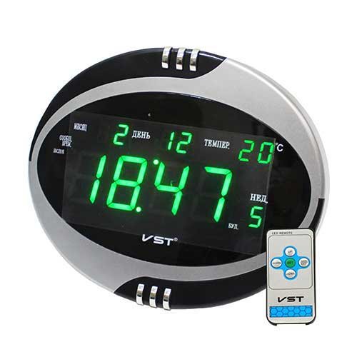 Часы электронные VST 770-T-4 настенные (часы,дата,термометр) ярко-зеленый