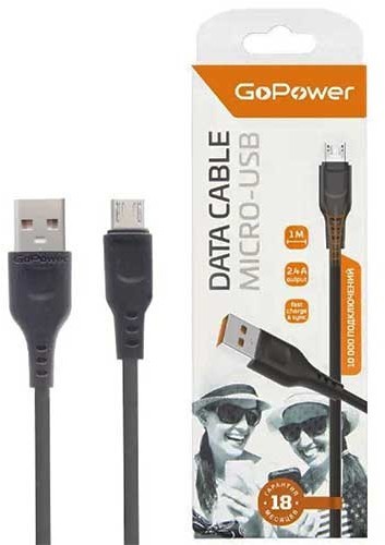 Кабель USB A - micro USB B (1 м) GoPower GP01M Black