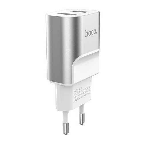Зарядное устройство 2 USB 2.1A Hoco. C47A Metal Silver