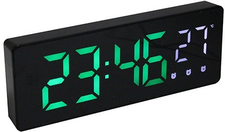 Космос X0715 часы настольные (чёрный корпус, зелёные цифры, t-белая.)