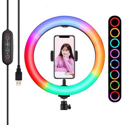 Кольцевая светодиодная селфи лампа RGB разноцветная 36 см