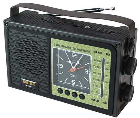 Радиоприемник Meier M-557BT чёрный (USB/TF/BT/часы) + фонарик