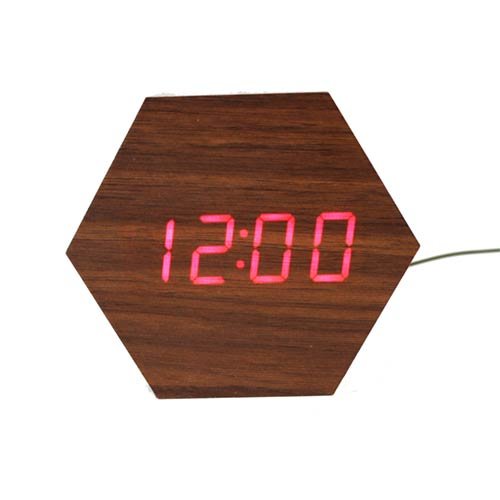 VST-876-1 часы настольные в деревянном корпусе с красными цифрами