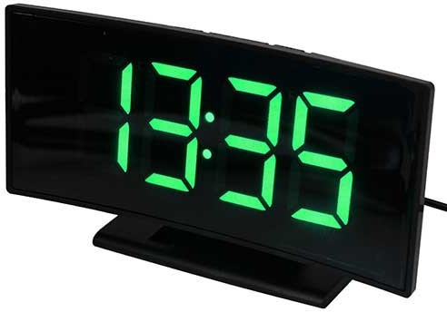 DS-3621L-2 часы-будильник (черный корпус, зелёные цифры)