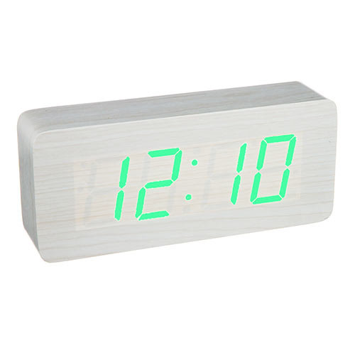 VST-866-4 часы электронные в белом деревянном корпусе с зеленой подсветкой